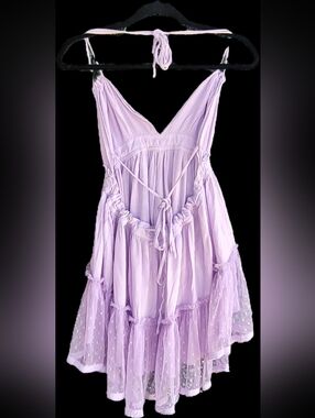 Women's Lavender Lace-Trim High-low Mini Dress -